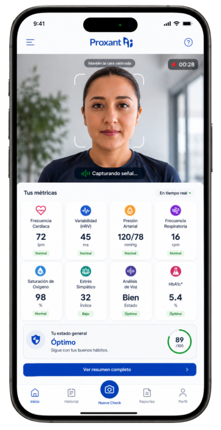 Proxant HealthCheck — biomarcadores desde la cámara