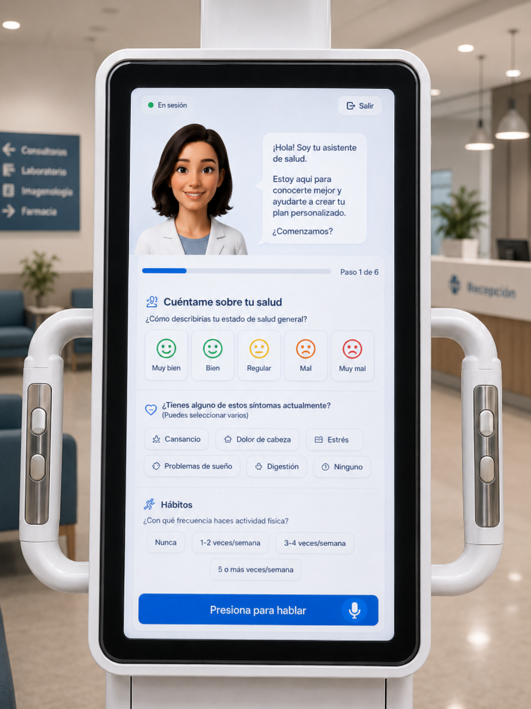 Pantalla del kiosko HealthCheck